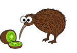 Cartoon kiwi bird with kiwi fruit